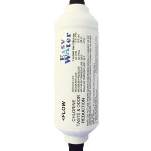 Hvidt Easywater kulfilter med sorte tilslutninger i begge ender.