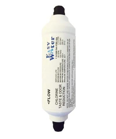 Hvidt Easywater kulfilter med sorte tilslutninger i begge ender.