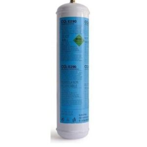 Kulsyrepatron med blå etiket og 600 g CO₂.